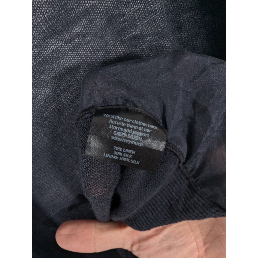 Eileen Fisher Linen Silk Blend Open Front Cardigan navy M Silk Trim - Picture 6 of 6